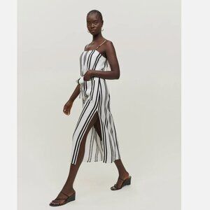 NWT Reformation Daphne Linen Dress in Pj Stripe Sleeveless Midi Waist Tie